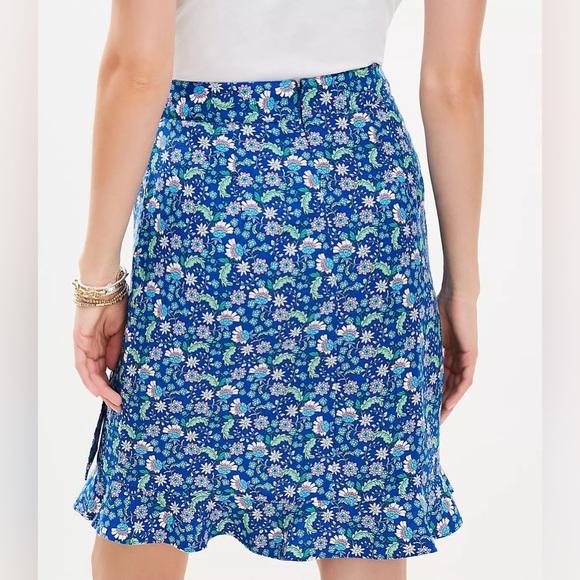 LOFT Floral Blue Ruffle Mini Skirt Linen Blend Casual Summer 12 - Picture 6 of 9